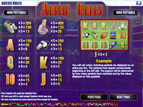 Aussie Rule Paytable Screenshot