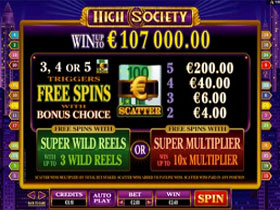 High Society Paytable Screenshot
